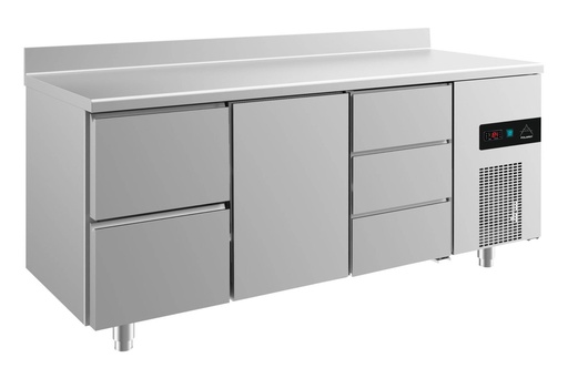 Kühltisch -2 bis +8°C 1865x700x850mm mit 1x Tür, 1x zwei Schubladen und 1x drei Schubladen u. Aufkantung