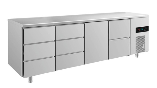 Kühltisch -2 bis +8°C 2330x700x850mm mit 1x Tür, 1x zwei Schubladen und 2x 3 Schubladen