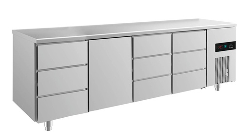 Kühltisch -2 bis +8°C 2330x700x850mm mit 1x Tür und 3x drei Schubladen