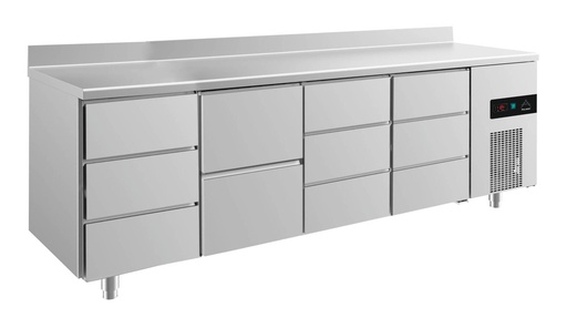 Kühltisch -2 bis +8°C 2330x700x850mm mit 1x zwei Schubladen und 3x drei Schubladen u. Aufkantung