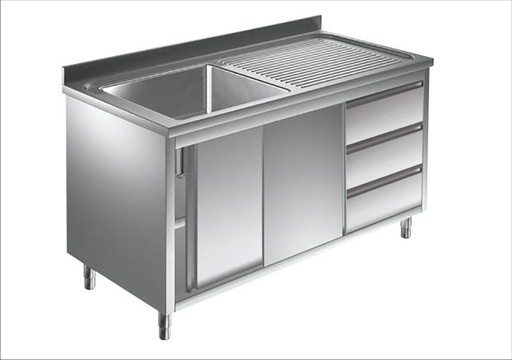 Spülschrank mit Schubladenblock, 1 Becken links, Bautiefe 600 mm | 140x600x850 mm