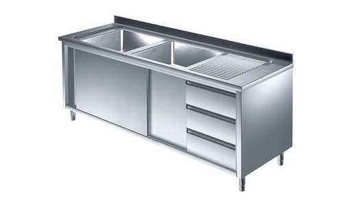 Spülschrank mit Schubladenblock, 2 Becken links, Bautiefe 600 mm | 160x600x850 mm
