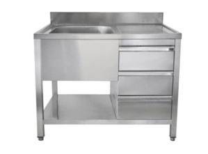 Spültisch mit Schubladenblock, 1 Becken links, Bautiefe 600 mm | 140x600x850 mm