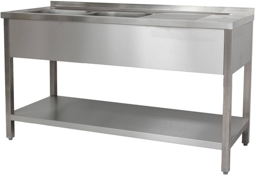 Spültisch 1600 x 700 x 850 mm 2 Becken links, mit Grundboden  700 mm Tiefe