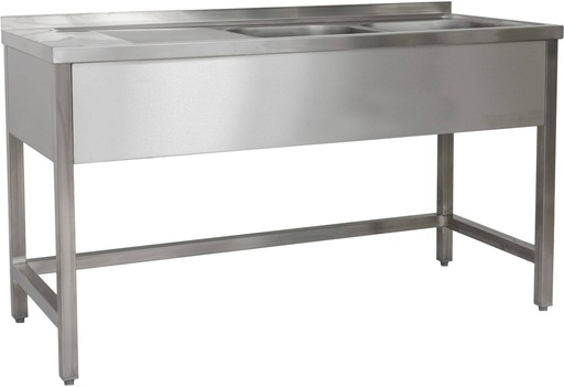 Spültisch 1500 x 600 x 850 mm 2 Becken rechts, Ohne Grundboden  600 mm Tiefe