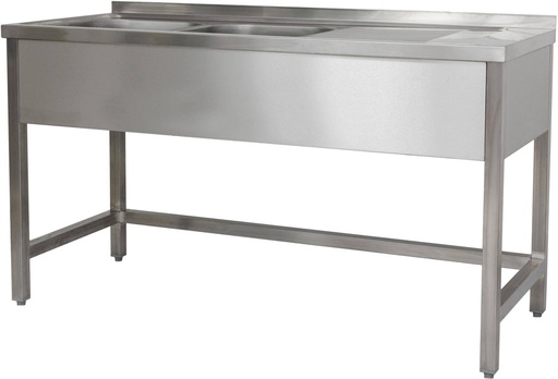 Spültisch 1600 x 700 x 850 mm 2 Becken links, Ohne Grundboden  700 mm Tiefe