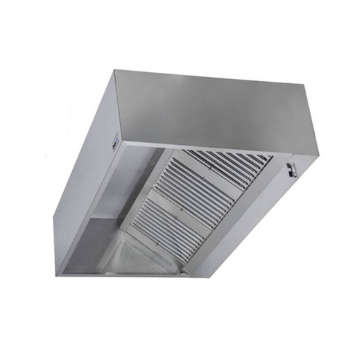 Kastenhaube ohne Motor | Edelstahl AISI 430 | Rundumlaufende Fettauffangrinne | Filter 4 | 2600x1100x450 mm