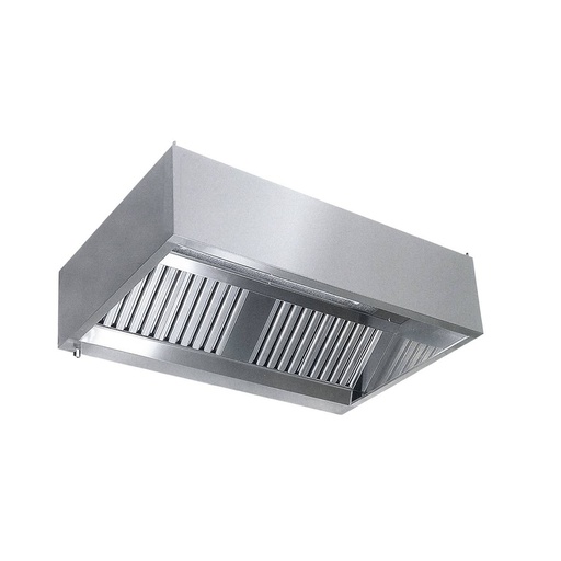 Kastenhaube mit Motor und Regler | Edelstahl 0,8 mm AISI 430 | Fettablassventil | Filter 6 | 3000x900x450 mm