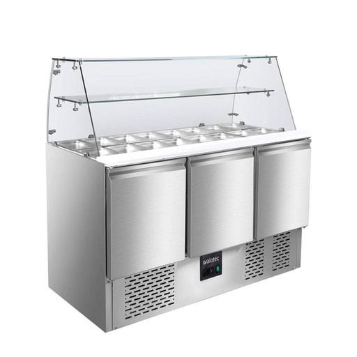 Saladette / 3-fach mit eckigem Glasaufsatz, 1365 x 700 mm