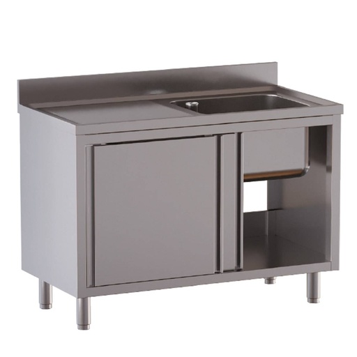 TOPLINE Spülschrank / 1 Becken rechts mit Schiebetüren, 1200 x 700 mm