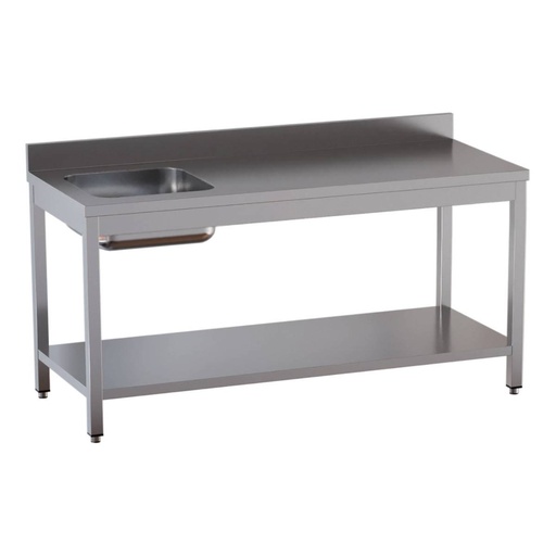 TOPLINE Cheftisch / Becken links mit Aufkantung, 1800 x 700 mm