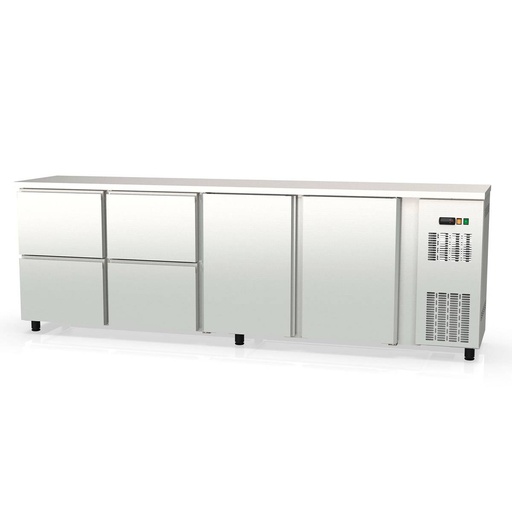 TOPLINE Barkühltisch Edelstahl / 2 Türen & 4 Schubladen, 2565 x 530 mm