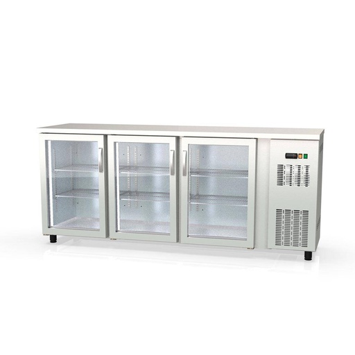 TOPLINE Barkühltisch Edelstahl / 3 Glastüren, 2025 x 530 mm
