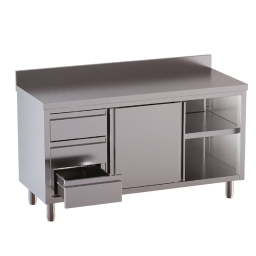 TOPLINE Arbeitsschrank / Flügeltüren, 3 Schubladen links & Aufkantung, 1300 x 600 mm