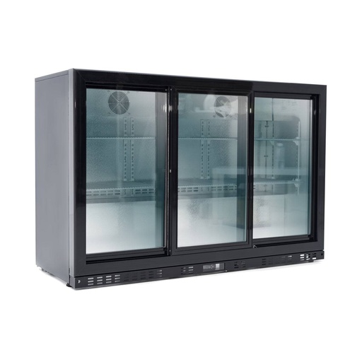 Barkühlschrank schwarz / 3 Glasschiebetüren, Höhe 840 mm, 1350 x 520 mm