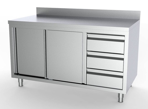 700 Arbeitstisch rechts mit Aufkantung aus Edelstahl, 1400 x 700 x 850 mm