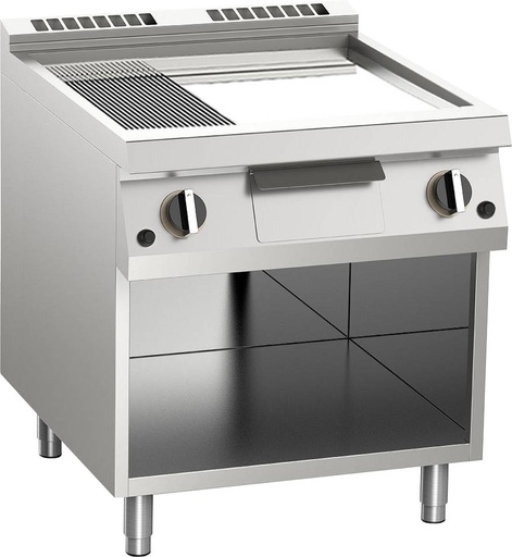 KBS Gas-Grillplatte geteilt verchromt 14kW mit 2 Heizzonen offener Unterbau