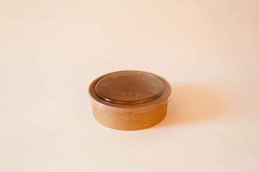 Karton Schale Ø150mm / 500ml Braun, 300 Stk. Hartpapier / mit PLA Deckel / 300 Stk.
