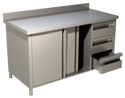 KBS Arbeitsschrank mit Schiebetüren, Schubladen und Aufkantung B 200cm x T 60cm
