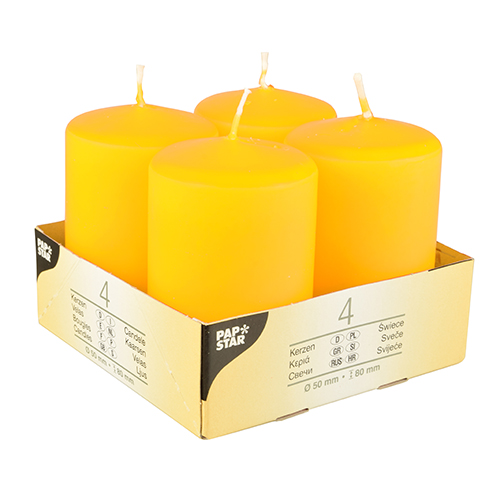 4 Stumpenkerzen Ø 50 mm · 80 mm gelb