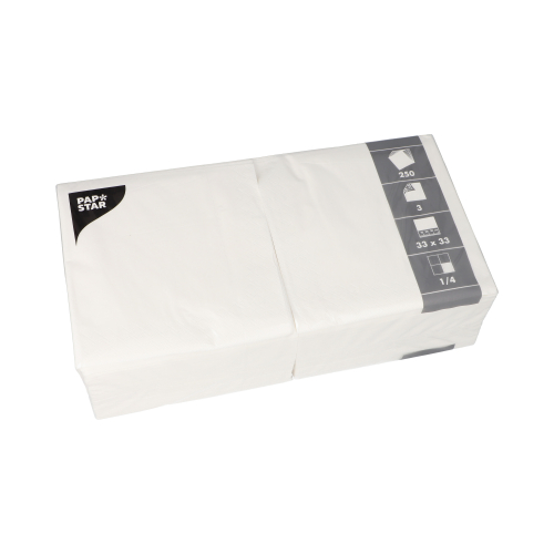 250 Servietten, 3-lagig 1/4-Falz 33 cm x 33 cm weiss