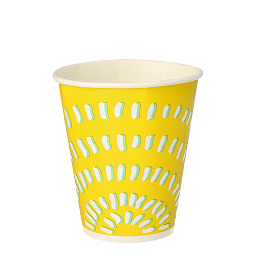 100 Trinkbecher für Kaltgetränke, Pappe 0,3 L Ø 8,97 cm · 10 cm gelb "Rays"
