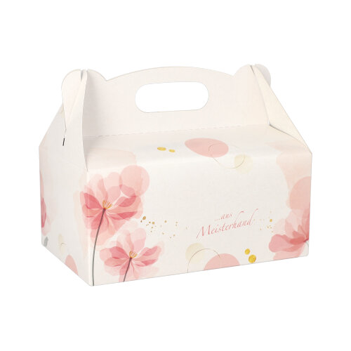 20 Gebäck-Kartons, Pappe eckig 20 cm x 13 cm x 9 cm rosé mit Tragegriff