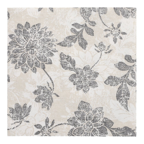 50 Servietten "ROYAL Collection" 1/4-Falz 40 cm x 40 cm anthrazit "Flowers"