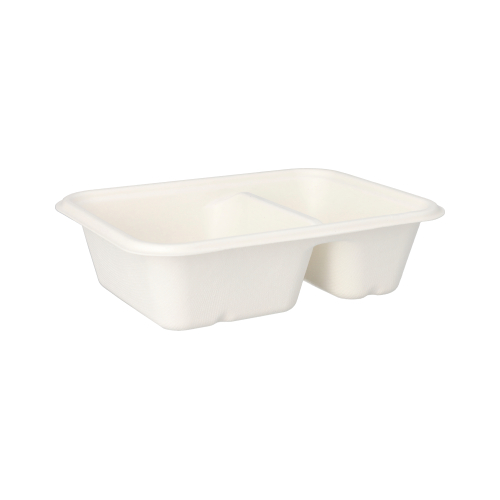 50 Schalen, Zuckerrohr "pure" 2-geteilt 5,6 cm x 15,3 cm x 20,3 cm weiss