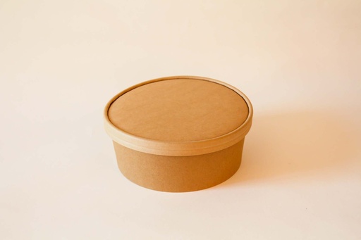 Karton Schale Ø185mm / 1200ml Braun, 300 Stk. Hartpapier / mit Pappdeckel / 300 Stk.