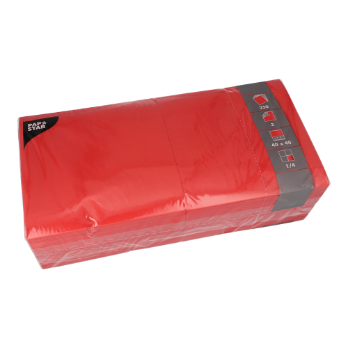 250 Servietten, 3-lagig 1/4-Falz 40 cm x 40 cm rot