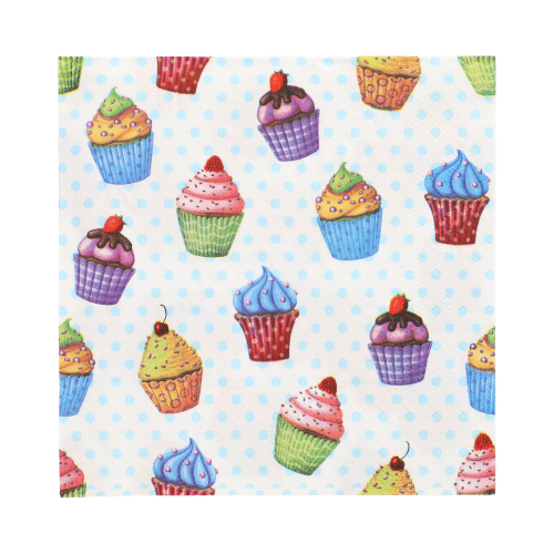 20 Servietten, 3-lagig 1/4-Falz 33 cm x 33 cm "Cupcakes"