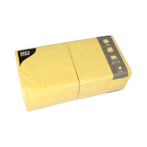 500 Servietten, 1-lagig 1/4-Falz 33 cm x 33 cm gelb