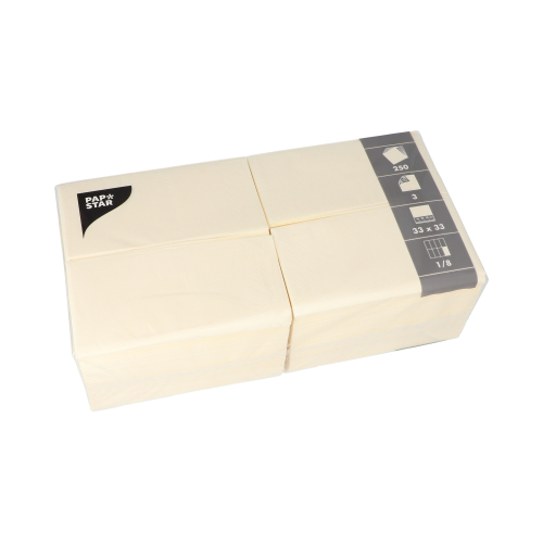 250 Servietten, 3-lagig 1/8-Falz 33 cm x 33 cm creme