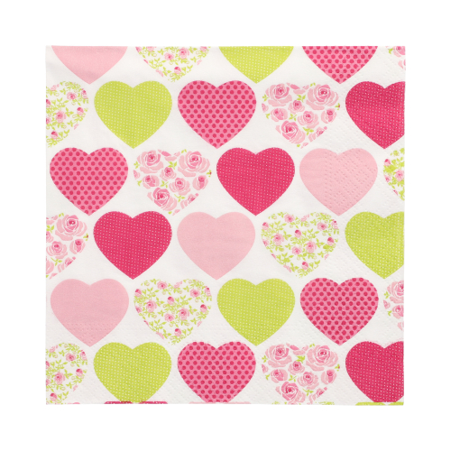 20 Servietten, 3-lagig 1/4-Falz 33 cm x 33 cm "Sweetheart"