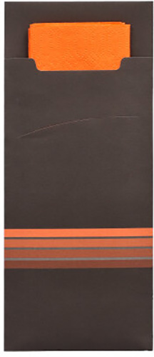 520 Bestecktaschen 20 cm x 8,5 cm schwarz/orange "Stripes" inkl. farbiger Serviette
