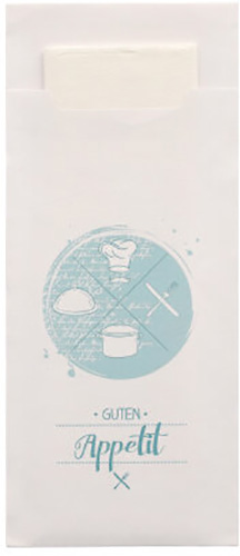 520 Bestecktaschen 20 cm x 8,5 cm weiss "Guten Appetit" inkl. weißer Serviette
