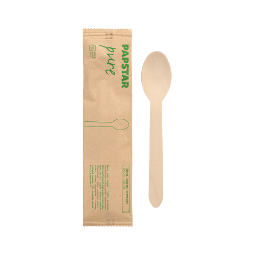 50 Löffel, Holz "pure" 16 cm einzeln verpackt in Papierbeutel