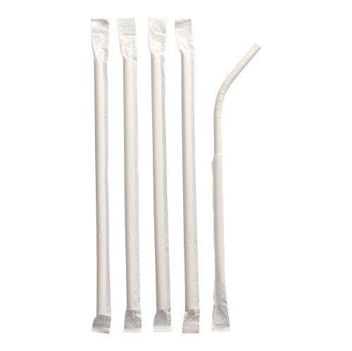 100 Trinkhalme, flexibel, Papier "pure" Ø 6 mm · 20 cm weiss einzeln gehüllt