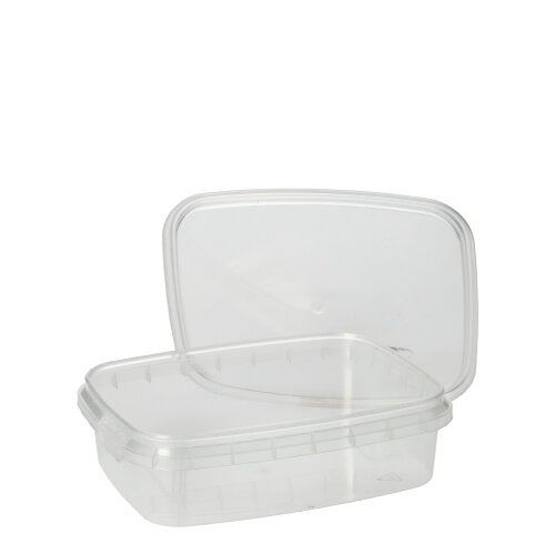 50 Feinkostbecher, PP eckig 150 ml 2,9 cm x 8,6 cm x 10,9 cm transparent mit Originalitätsverschluss