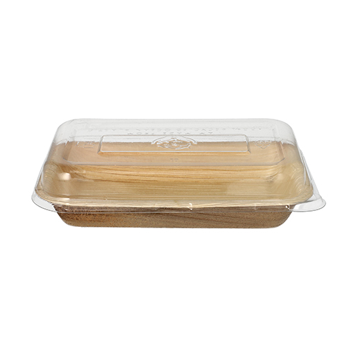 10 Schalen, Palmblatt eckig 200 ml 4,8 cm x 12 cm x 18 cm mit rPET Deckel "Kombipack"