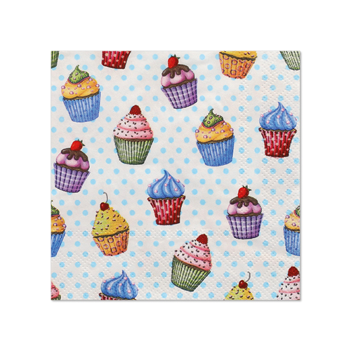 20 Servietten, 3-lagig 1/4-Falz 25 cm x 25 cm "Cupcakes"