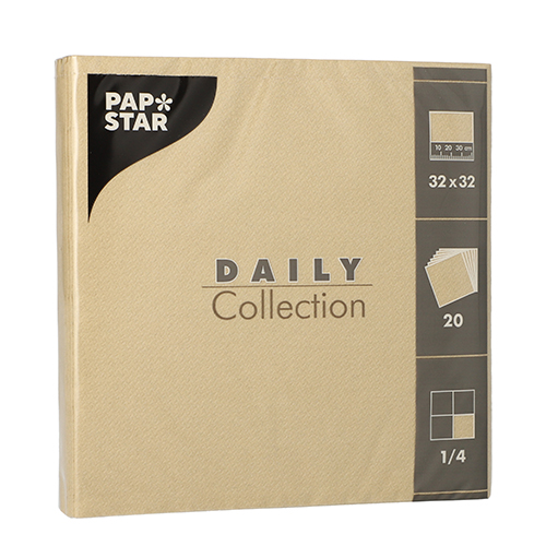 20 Servietten "DAILY Collection" 1/4-Falz 32 cm x 32 cm sand