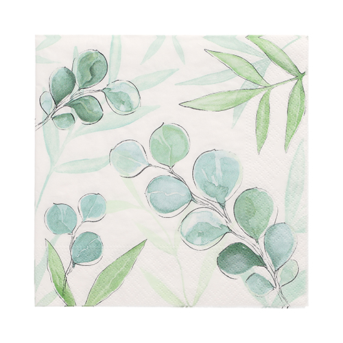 20 Servietten, 3-lagig 1/4-Falz 33 cm x 33 cm "Eucalyptus Twigs"