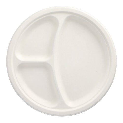50 Teller, Zuckerrohr "pure" 3-geteilt Ø 26 cm · 2 cm weiss