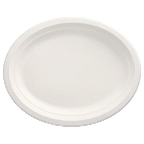 50 Teller, Zuckerrohr "pure" oval 32 cm x 25,5 cm x 2 cm weiss