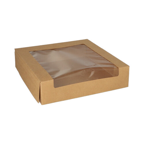 25 Tortenkartons mit Deckel eckig 5,5 cm x 23 cm x 23 cm mit Sichtfenster aus PLA