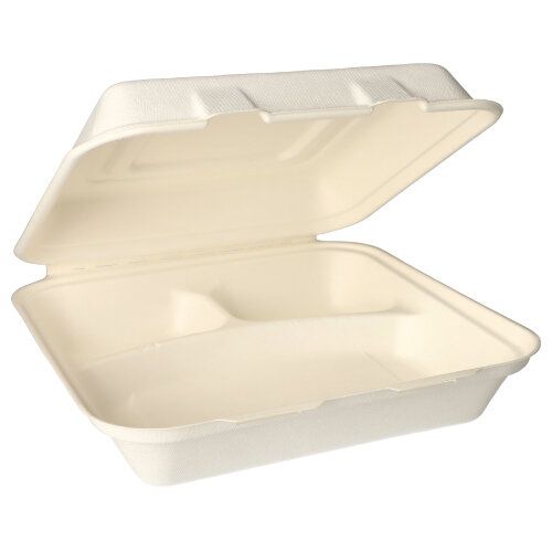 25 Menüboxen, Zuckerrohr "pure" 3-geteilt 8 cm x 24 cm x 24 cm weiss