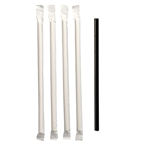100 Trinkhalme, Papier Ø 6 mm · 20 cm schwarz einzeln gehüllt