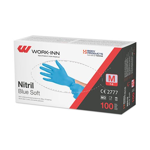 100 "WORK-INN/PS" Handschuhe, Nitril puderfrei "Blue Soft" blau Größe: M